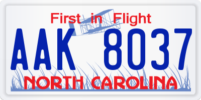 NC license plate AAK8037