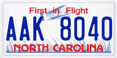 NC license plate AAK8040