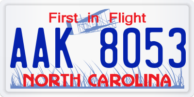 NC license plate AAK8053