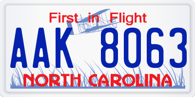 NC license plate AAK8063