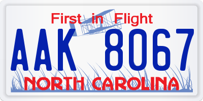 NC license plate AAK8067