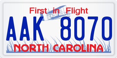 NC license plate AAK8070