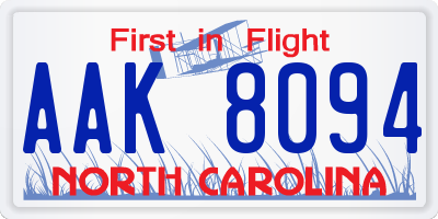 NC license plate AAK8094