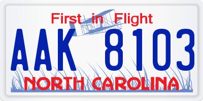 NC license plate AAK8103