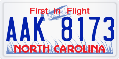NC license plate AAK8173