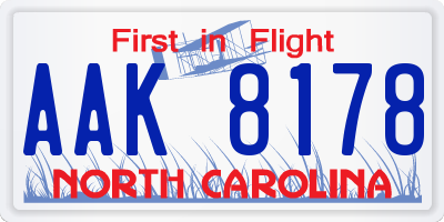 NC license plate AAK8178