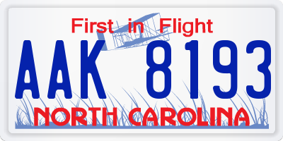 NC license plate AAK8193
