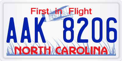 NC license plate AAK8206