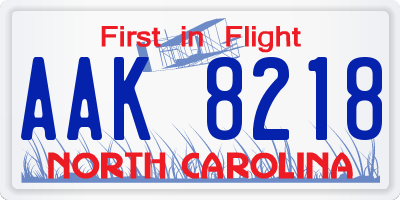 NC license plate AAK8218