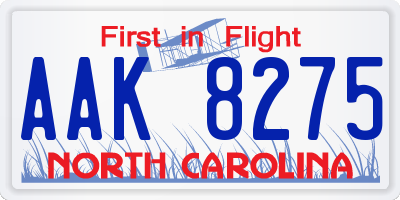 NC license plate AAK8275