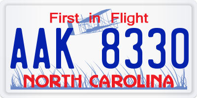 NC license plate AAK8330