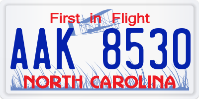 NC license plate AAK8530