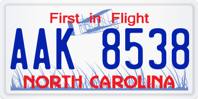 NC license plate AAK8538