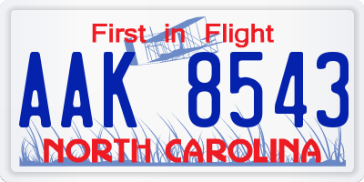 NC license plate AAK8543
