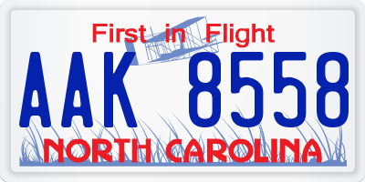 NC license plate AAK8558