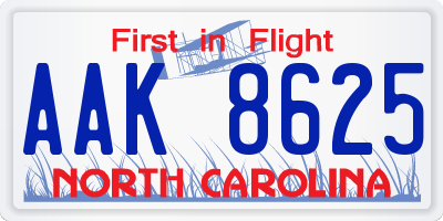 NC license plate AAK8625