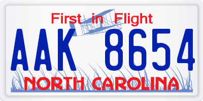 NC license plate AAK8654