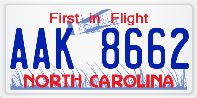 NC license plate AAK8662