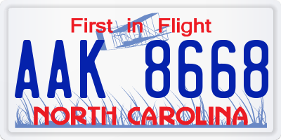 NC license plate AAK8668