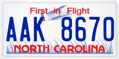 NC license plate AAK8670