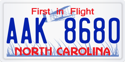 NC license plate AAK8680
