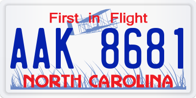 NC license plate AAK8681