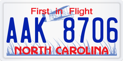 NC license plate AAK8706