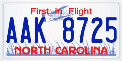 NC license plate AAK8725