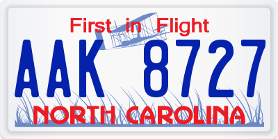 NC license plate AAK8727