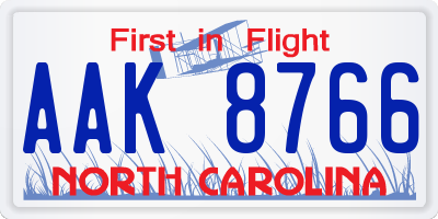 NC license plate AAK8766