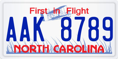 NC license plate AAK8789
