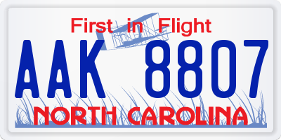 NC license plate AAK8807