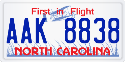 NC license plate AAK8838