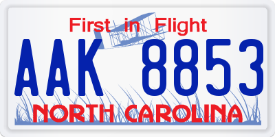 NC license plate AAK8853