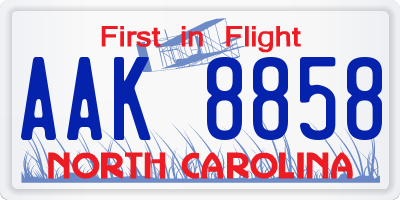 NC license plate AAK8858