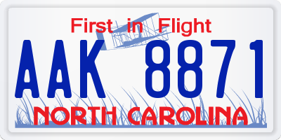 NC license plate AAK8871