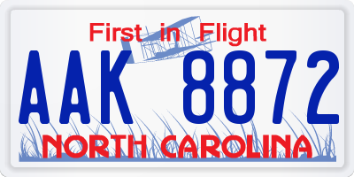 NC license plate AAK8872