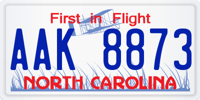 NC license plate AAK8873