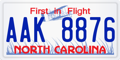 NC license plate AAK8876