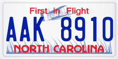 NC license plate AAK8910