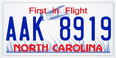 NC license plate AAK8919