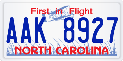 NC license plate AAK8927