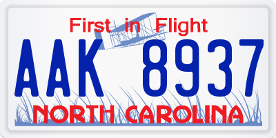NC license plate AAK8937