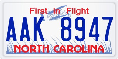 NC license plate AAK8947