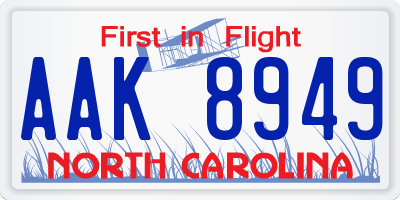 NC license plate AAK8949