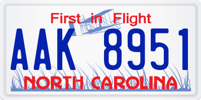 NC license plate AAK8951
