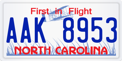 NC license plate AAK8953