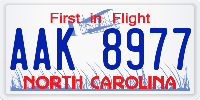 NC license plate AAK8977