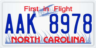 NC license plate AAK8978