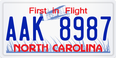 NC license plate AAK8987